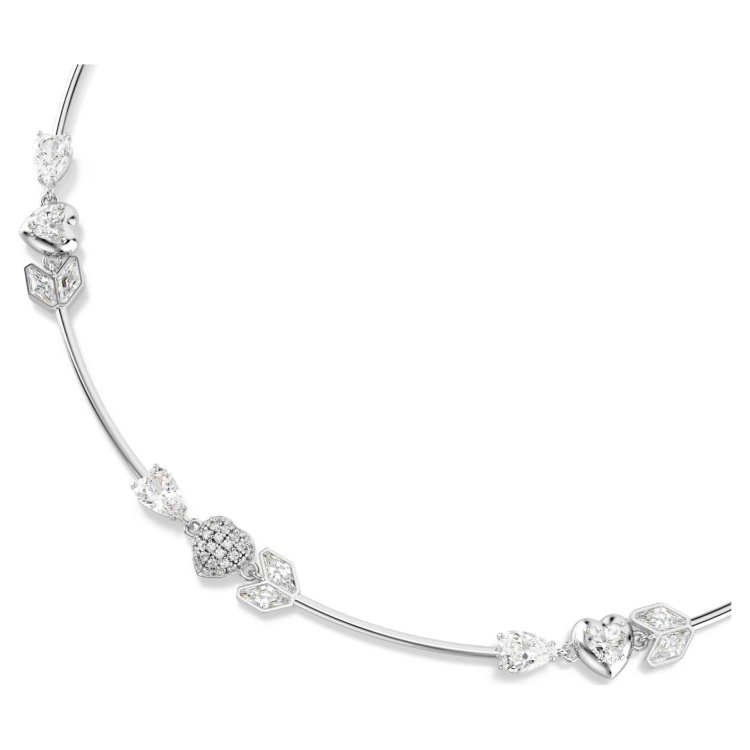 Idyllia necklace Heart with arrow, White, Rhodium plated